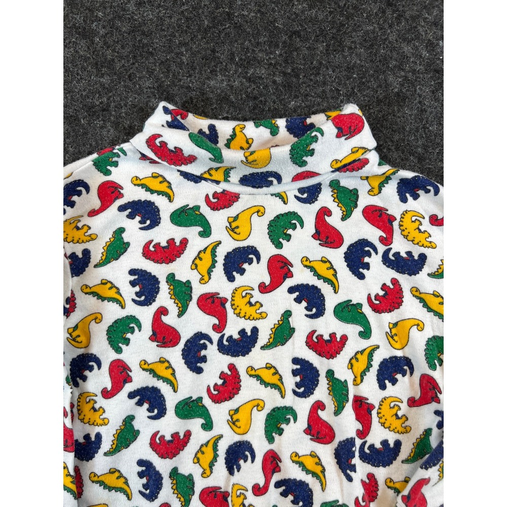 Vintage 90s Kids Dinosaur Print Turtleneck Long Sleeve Top 2T Toddler 18 Months